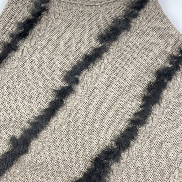 Vtg Cache Shawl Cable Knit Faux Fur Taupe Wool Angora Size XS/S poncho - Picture 4 of 12